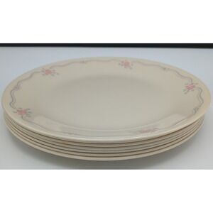 Vintage Corelle English Dinner Plates Pink Roses 10.5"  LOT OF 7  Made InUSA